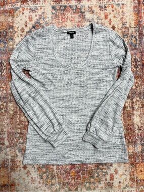 Express Textured Waffle Knit Top Gray Long Sleeve Size M